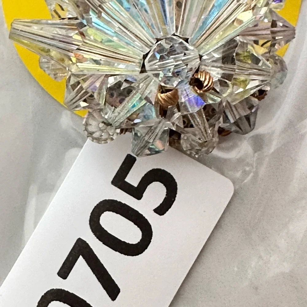 Vintage AB Crystal Starburst Wire Set Beaded Cluster Faceted Pin Brooch 0705 Y